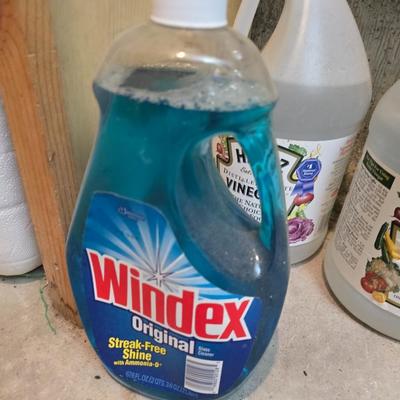 Mostly full bottles of cleaning supplies - Steamvac - Oxy - 409 - Windex and more