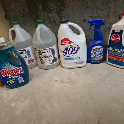 Mostly full bottles of cleaning supplies - Steamvac - Oxy - 409 - Windex and more