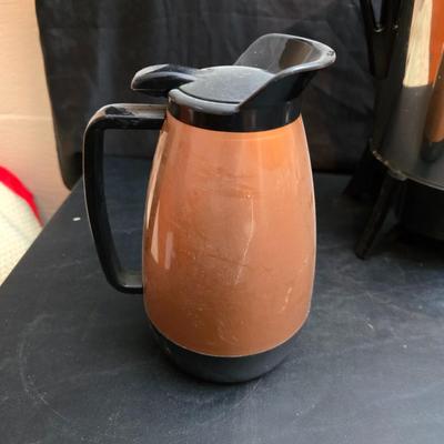 Vintage 30-cup party size Sunbeam coffee percolator, Model AP-Y & a Vtg Classic Carafe Insulated 36 oz with a collection of Christmas...