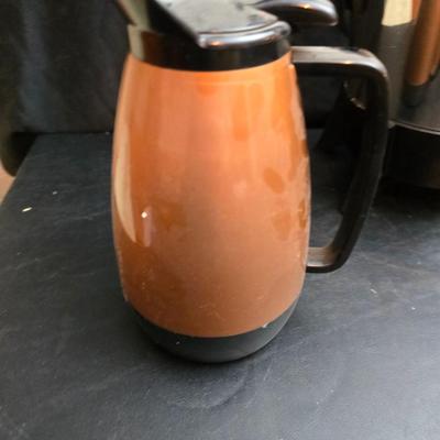 Vintage 30-cup party size Sunbeam coffee percolator, Model AP-Y & a Vtg Classic Carafe Insulated 36 oz with a collection of Christmas...