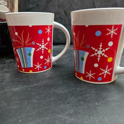 Vintage 30-cup party size Sunbeam coffee percolator, Model AP-Y & a Vtg Classic Carafe Insulated 36 oz with a collection of Christmas...