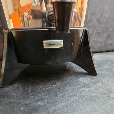 Vintage 30-cup party size Sunbeam coffee percolator, Model AP-Y & a Vtg Classic Carafe Insulated 36 oz with a collection of Christmas...