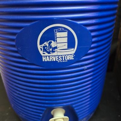 Two vintage Gott water coolers - 2 Gallon metal galvanized water cooler and a 2-gallon Gott blue plastic cooler