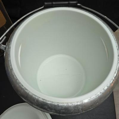 Two vintage Gott water coolers - 2 Gallon metal galvanized water cooler and a 2-gallon Gott blue plastic cooler