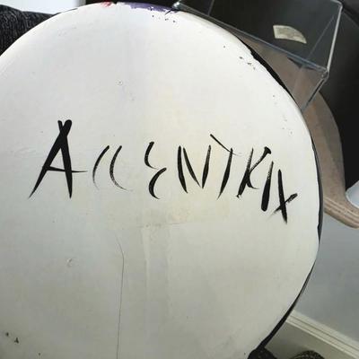 Sale Photo Thumbnail #81: Wildy vibrant contemporary ceramic art glass designed and crafted by artisans out of Accentrix studio in Los Angeles, CA. The vase measures 16"H x 10"W.