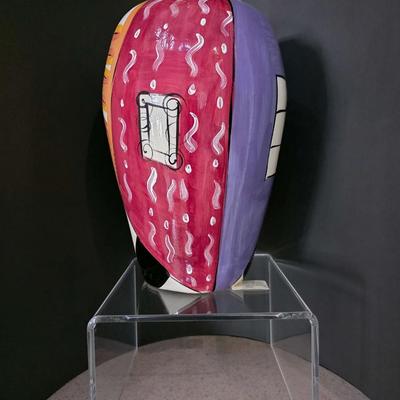 Sale Photo Thumbnail #76: Wildy vibrant contemporary ceramic art glass designed and crafted by artisans out of Accentrix studio in Los Angeles, CA. The vase measures 16"H x 10"W.