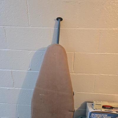 Time to do laundry!!Old metal Ironing board with hamper, laundry bag, Clothes iron, Lint brush and a Remington clothes dryer