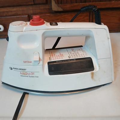 Time to do laundry!!Old metal Ironing board with hamper, laundry bag, Clothes iron, Lint brush and a Remington clothes dryer