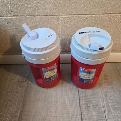 Craftsman storage tote, canvas Craftsman tool bag, red water coolers, and a 3 a day lunch cooler / bag