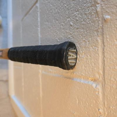 Sports are great fun! Basketball - plastic bowling pins with ball - Vintage T.A. Davis wooden tennis racket-Renewa Grip Exerciser Circular