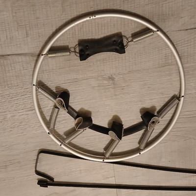 Sports are great fun! Basketball - plastic bowling pins with ball - Vintage T.A. Davis wooden tennis racket-Renewa Grip Exerciser Circular