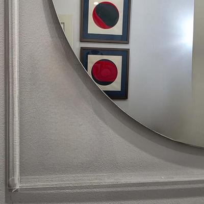 Sale Photo Thumbnail #84: This contemporary geometric acrylic mirror will add fun to any space. There are a few blemish spots on the bottom edge of the mirror, please zoom in on pictures to inspect closer. I wouldn't say they are highly noticeable but want to make you aware. The s