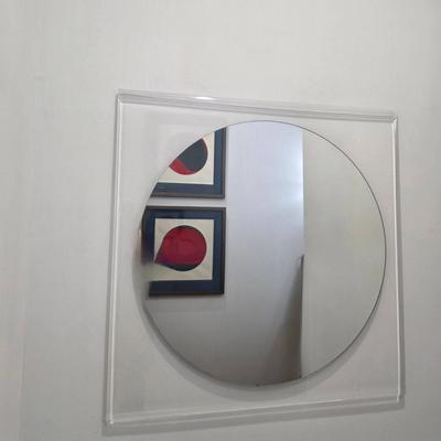 Sale Photo Thumbnail #82: This contemporary geometric acrylic mirror will add fun to any space. There are a few blemish spots on the bottom edge of the mirror, please zoom in on pictures to inspect closer. I wouldn't say they are highly noticeable but want to make you aware. The s