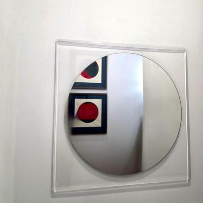 Sale Photo Thumbnail #83: This contemporary geometric acrylic mirror will add fun to any space. There are a few blemish spots on the bottom edge of the mirror, please zoom in on pictures to inspect closer. I wouldn't say they are highly noticeable but want to make you aware. The s