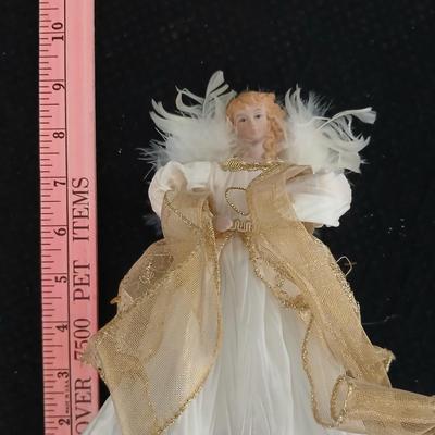 Framed cross stitch Angel with collection of Angel figures