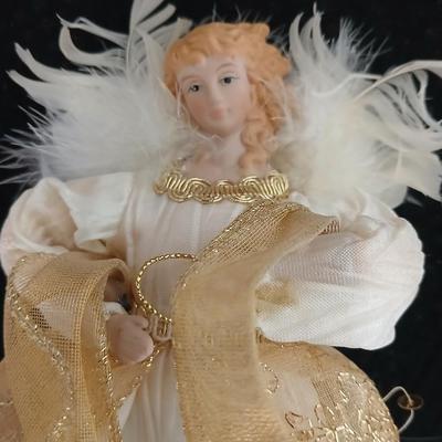 Framed cross stitch Angel with collection of Angel figures