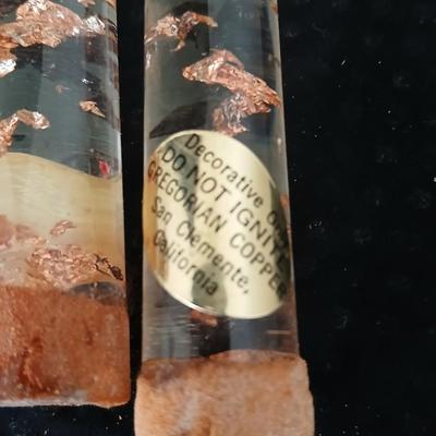 Matching Cherub angel candle sticks Victorian like, two Gregorian copper candles and two gold angel figures