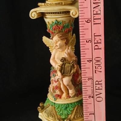 Matching Cherub angel candle sticks Victorian like, two Gregorian copper candles and two gold angel figures