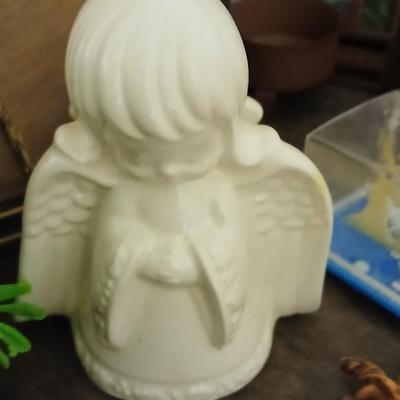 Mostly vintage Christmas decor - ornaments - angels - centerpiece greenery - wreath - platters and more