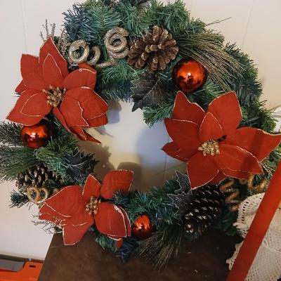 Mostly vintage Christmas decor - ornaments - angels - centerpiece greenery - wreath - platters and more
