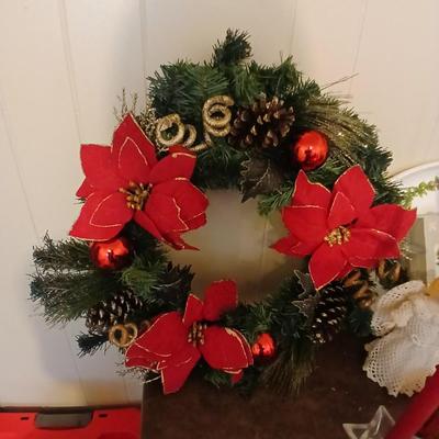 Mostly vintage Christmas decor - ornaments - angels - centerpiece greenery - wreath - platters and more