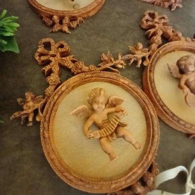 Mostly vintage Christmas decor - ornaments - angels - centerpiece greenery - wreath - platters and more
