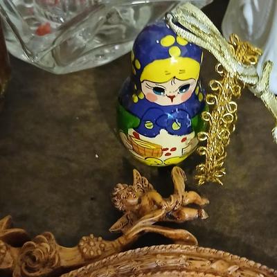 Mostly vintage Christmas decor - ornaments - angels - centerpiece greenery - wreath - platters and more