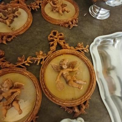 Mostly vintage Christmas decor - ornaments - angels - centerpiece greenery - wreath - platters and more