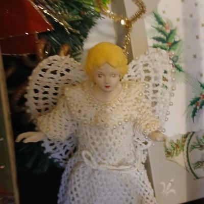 Mostly vintage Christmas decor - ornaments - angels - centerpiece greenery - wreath - platters and more