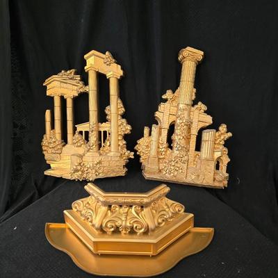 Two-Piece Homco Roman Ruins wall decor and a wall shelf