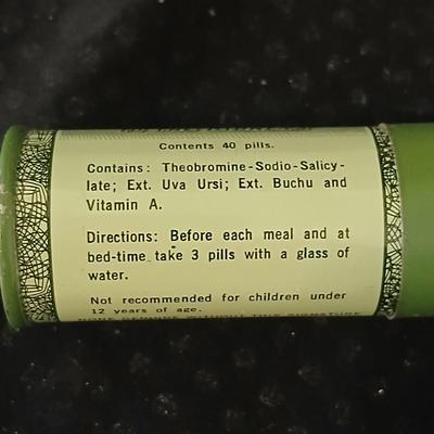 Barber tin with 12 K GF antiques glasses, Doan's pills tin, skeleton keys, Strong set shaving brush,