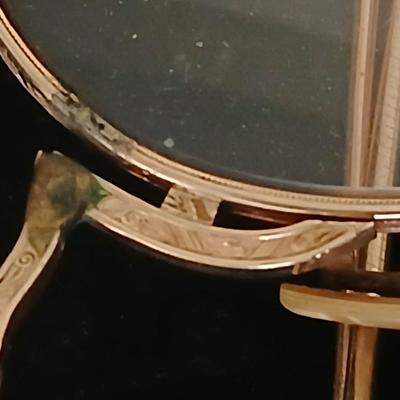 Barber tin with 12 K GF antiques glasses, Doan's pills tin, skeleton keys, Strong set shaving brush,