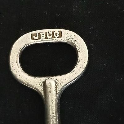 Barber tin with 12 K GF antiques glasses, Doan's pills tin, skeleton keys, Strong set shaving brush,