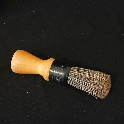 Barber tin with 12 K GF antiques glasses, Doan's pills tin, skeleton keys, Strong set shaving brush,