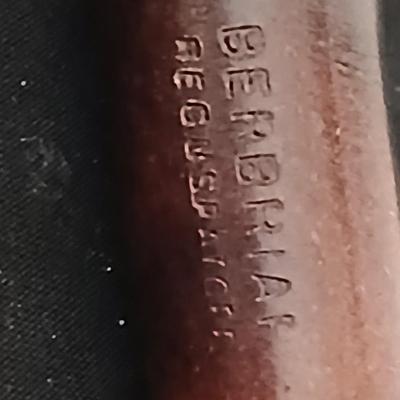 Vintage Berbriar Tobacco pipe, Evans lighter and a framed Harley bike print