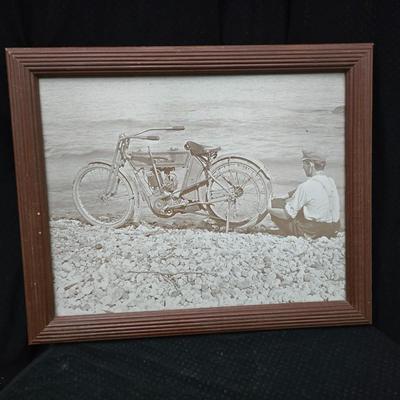 Vintage Berbriar Tobacco pipe, Evans lighter and a framed Harley bike print
