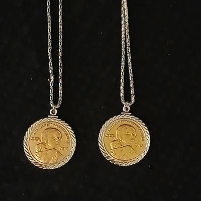 2014 & 2015 American Indian Relief Council coin pendants with chains