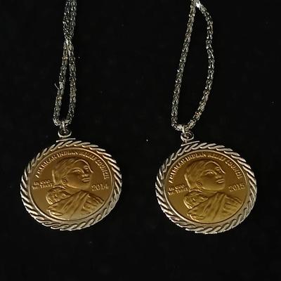 2014 & 2015 American Indian Relief Council coin pendants with chains