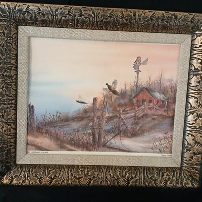 Wooden musical box with an inlay design of a flying pheasant - Sankyo Orpheus music box movement - Sherm Pehrson "Early Morning...