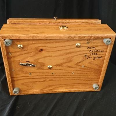 Wooden musical box with an inlay design of a flying pheasant - Sankyo Orpheus music box movement - Sherm Pehrson "Early Morning...