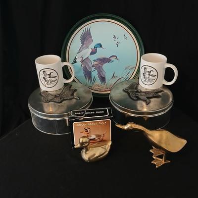 It's all about the Mallards! Mallard ducks in flight tin - Duck mugs - Solid Brass ducks - two additional duck themed tins