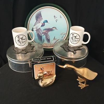 It's all about the Mallards! Mallard ducks in flight tin - Duck mugs - Solid Brass ducks - two additional duck themed tins