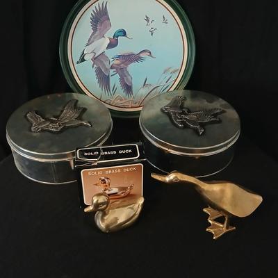 It's all about the Mallards! Mallard ducks in flight tin - Duck mugs - Solid Brass ducks - two additional duck themed tins