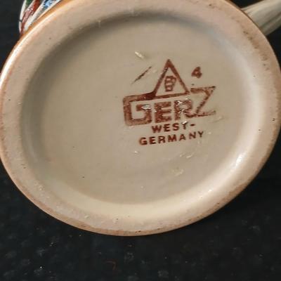 Two vintage German lidded porcelain beer steins - Gerz West Germany marked and Swiss Musical Mapsa