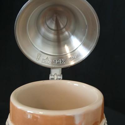 Two vintage German lidded porcelain beer steins - Gerz West Germany marked and Swiss Musical Mapsa