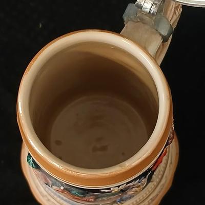 Two vintage German lidded porcelain beer steins - Gerz West Germany marked and Swiss Musical Mapsa