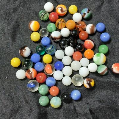 Jar of vintage marbles with a Vintage Halsam lone star double six Dominoes game
