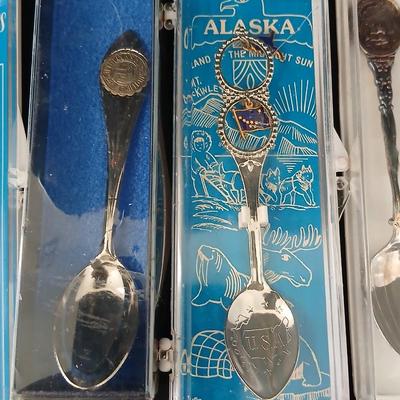 Collection of Souvenir spoons - One Sterling silver - Alaska - San Diego - New Mexico - and more