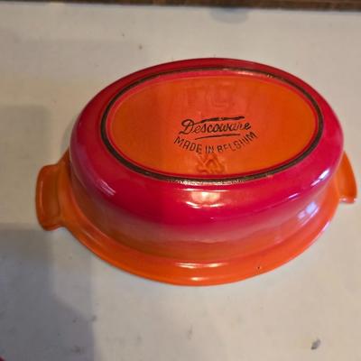 1950s Flame Cocotte Single Small Lidded Oval Pot 2 Cups Vintage Descoware Belgium Cast Iron Enameled French Cookware