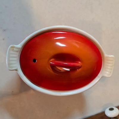 1950s Flame Cocotte Single Small Lidded Oval Pot 2 Cups Vintage Descoware Belgium Cast Iron Enameled French Cookware